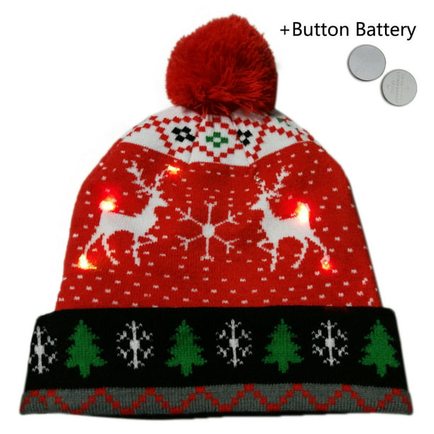 Details about    LED Christmas Beanie Warm Knitted Hat Winter Cap For Adult Party Gear 6 Color 